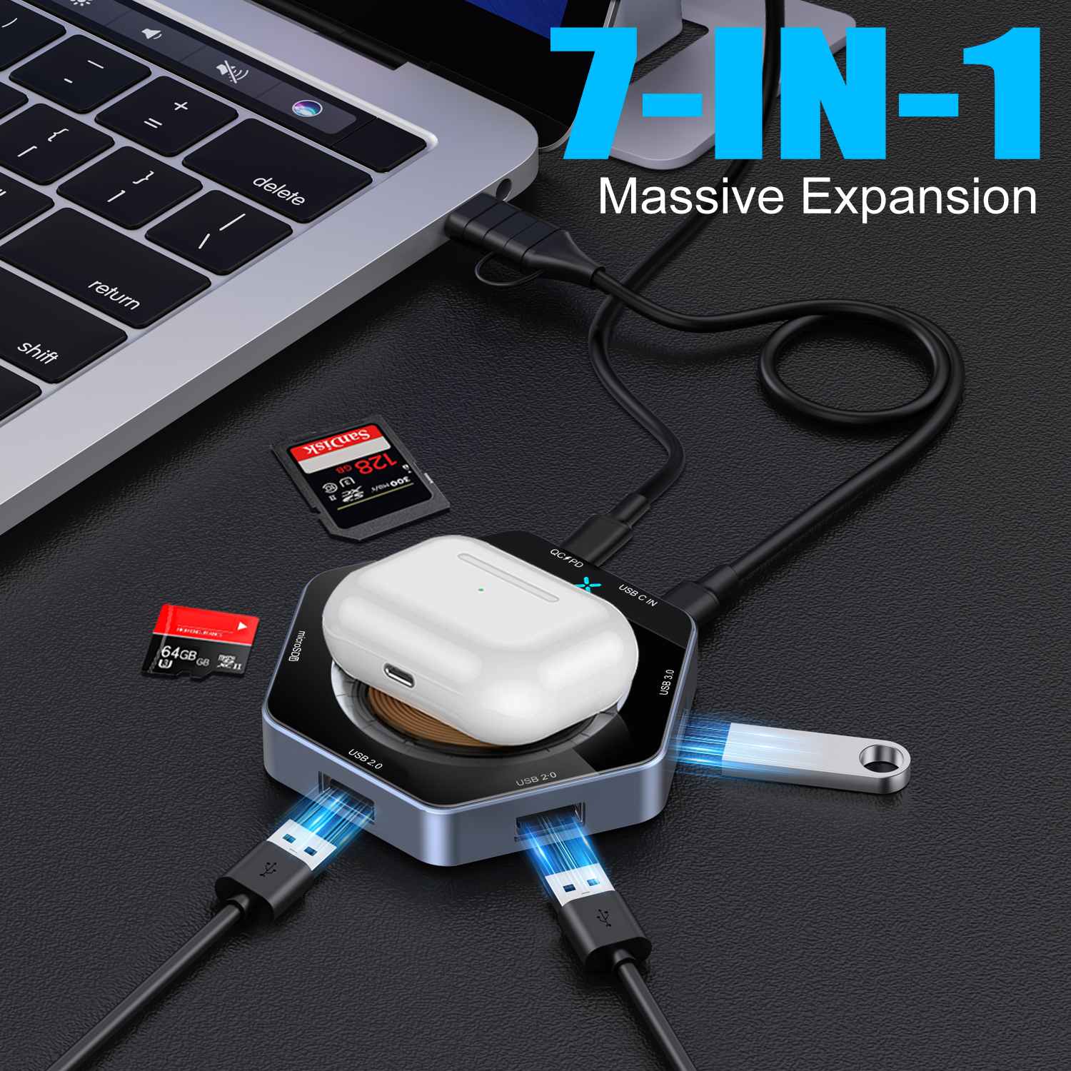 15W snel opladen 7 In1 USB Hub Dock draadloze oplader